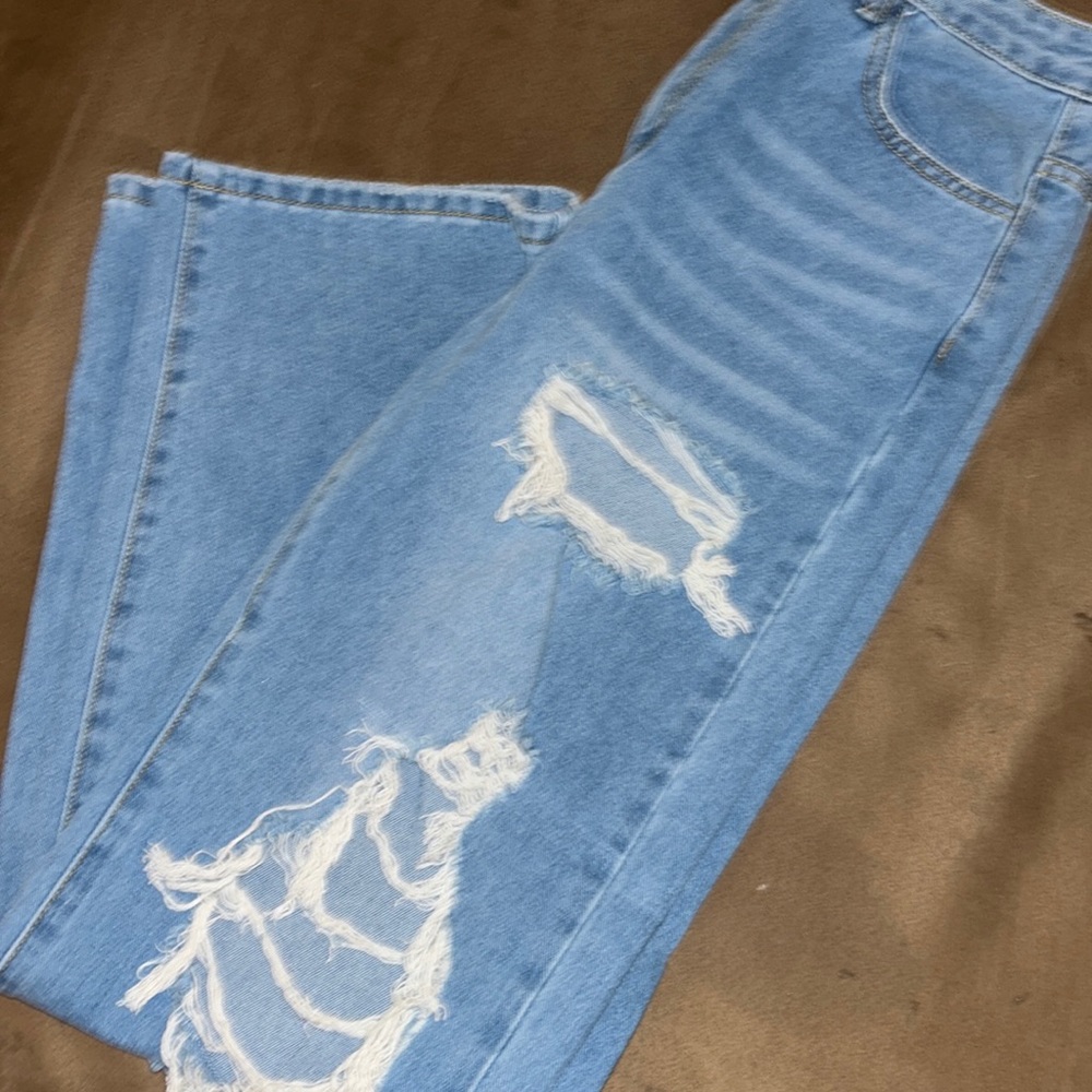 long mom jeans with rips from shein